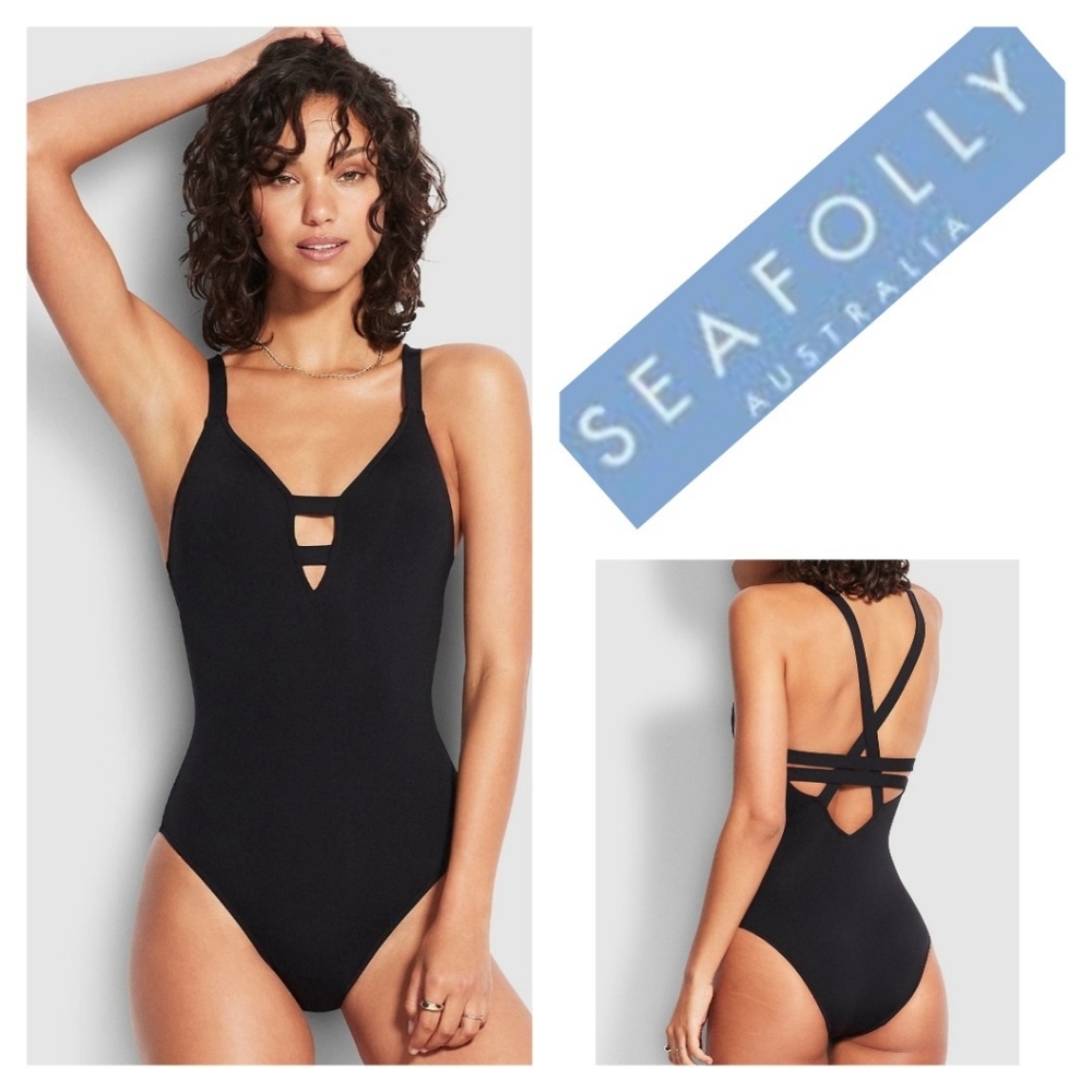 Seafolly Black Strappy one-piece Swimsuit